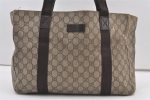 Authentic GUCCI Vintage Shoulder Tote Bag GG PVC Leather 141624 Brown 1387K Fashion