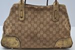 Auth GUCCI Sherry Line Princy Ribbon Tote Bag GG Canvas 163805 Brown Gold K9902 For Sale