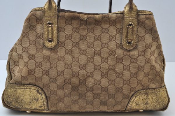 Auth GUCCI Sherry Line Princy Ribbon Tote Bag GG Canvas 163805 Brown Gold K9902 For Sale