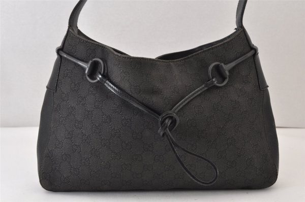 Authentic GUCCI Horsebit Shoulder Hand Bag GG Canvas Leather 101975 Black 1261K Online Hot Sale