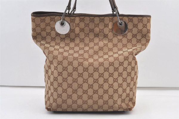 Authentic GUCCI Eclipse Shoulder Tote Bag GG Canvas Leather 120836 Brown 1366K Online