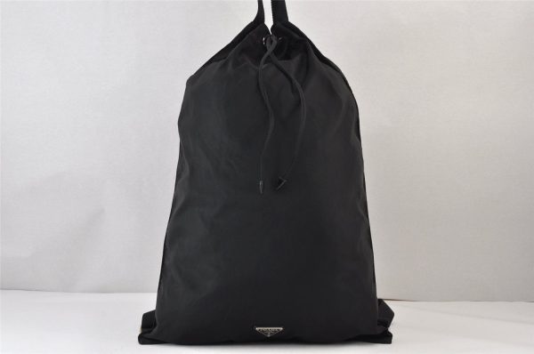 Authentic PRADA Vintage Nylon Leather Drawstring Backpack Black 1413K For Sale