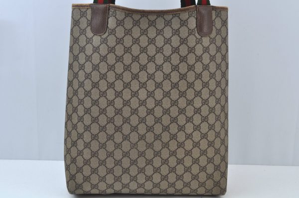 Authentic GUCCI Web Sherry Line Shoulder Tote Bag GG PVC Leather Brown K9932 Cheap