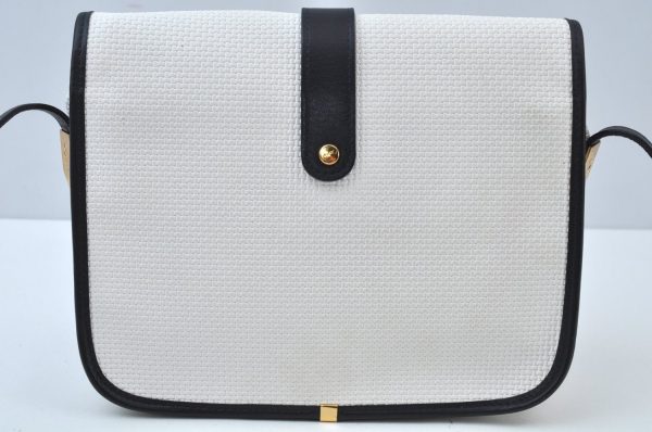 Auth YVES SAINT LAURENT Shoulder Cross Body Bag PVC Leather White Navy K9884 Hot on Sale