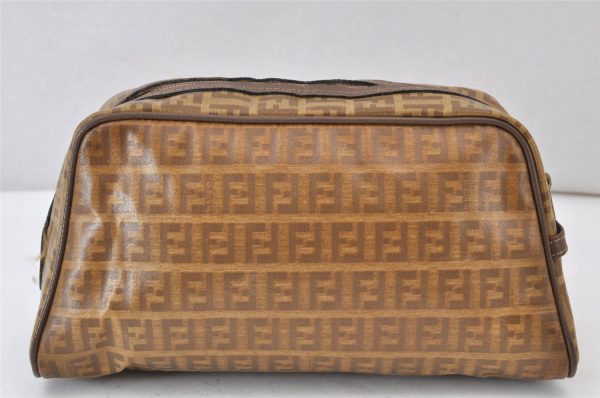 Authentic FENDI Vintage Zucchino Clutch Bag Purse PVC Leather Brown 1487K For Discount