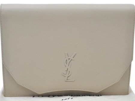 Authentic YVES SAINT LAURENT Clutch Hand Bag Purse Leather White K9920 Hot on Sale