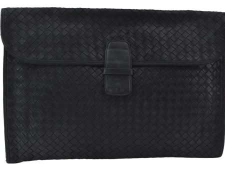 Authentic BOTTEGA VENETA Intrecciato Clutch Hand Bag Leather Black K9914 Fashion