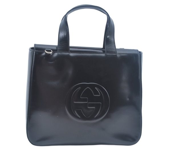 Authentic GUCCI Hand Bag Leather Black Junk K9933 Online Sale