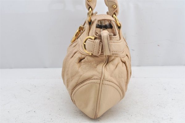 Authentic Salvatore Ferragamo Gancini Leather Shoulder Hand Bag Beige 1490K Online Sale