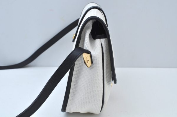 Auth YVES SAINT LAURENT Shoulder Cross Body Bag PVC Leather White Navy K9884 Hot on Sale