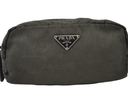 Authentic PRADA Vintage Nylon Leather Pouch Purse Khaki Green 0975K Online Hot Sale