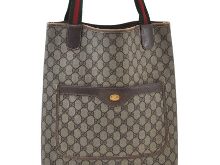 Authentic GUCCI Web Sherry Line Shoulder Tote Bag GG PVC Leather Brown K9932 Cheap