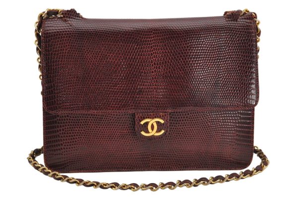 Authentic CHANEL Vintage Leather CoCo Mark Shoulder Bag Purse Bordeaux Red 1405K For Sale