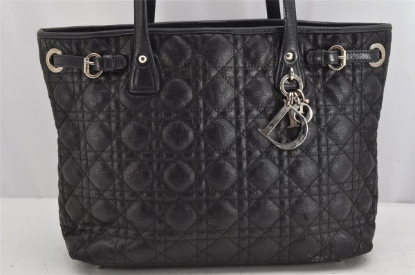 Authentic Christian Dior Panarea Cannage Tote Bag PVC Leather Black 1319K Hot on Sale