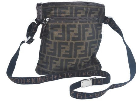 Authentic FENDI Zucca Shoulder Cross Body Bag Nylon Leather Brown Junk 1398J on Sale