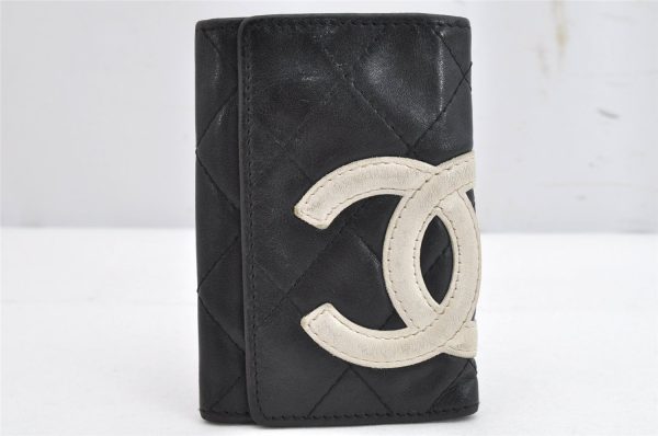 Auth CHANEL Cambon Line Quilted CC Logo Calf Skin 6 Hooks Key Case Black 1157K Fashion