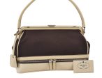 Authentic PRADA Cerniera Canvas Leather Hand Bag B11172 Brown Beige 1019K Fashion