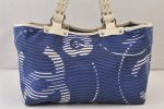 Authentic CHANEL Cruise Line CC Logo Shoulder Tote Bag Canvas Leather Blue 1442K Online now