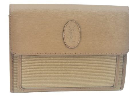 Authentic YVES SAINT LAURENT Clutch Hand Bag Purse PVC Leather Beige K9888 on Sale