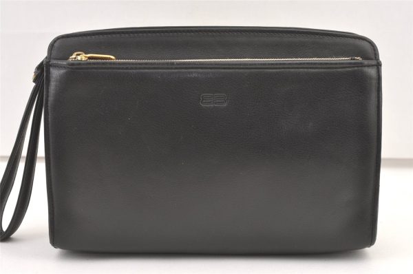 Authentic BALENCIAGA Vintage Clutch Hand Bag Purse Leather Black 1404K For Discount