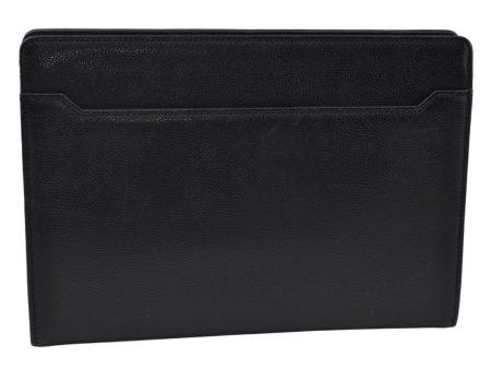 Authentic SAINT LAURENT Clutch Bag Pouch Leather Black YSL K9910 on Sale