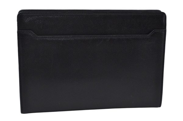 Authentic SAINT LAURENT Clutch Bag Pouch Leather Black YSL K9910 on Sale