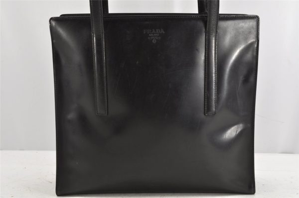 Authentic PRADA SPAZZOLATO SPOR Leather Shoulder Hand Bag B6010 Black 1372K Online now