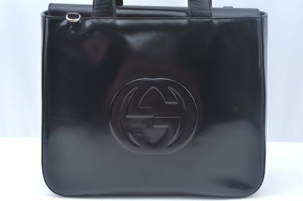 Authentic GUCCI Hand Bag Leather Black Junk K9933 Online Sale