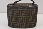 Authentic FENDI Zucca Vanity Bag Pouch Purse Canvas Leather Brown Junk 1018K Fashion