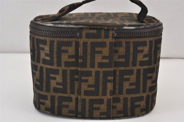 Authentic FENDI Zucca Vanity Bag Pouch Purse Canvas Leather Brown Junk 1018K Fashion