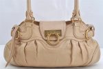 Authentic Salvatore Ferragamo Gancini Leather Shoulder Hand Bag Beige 1490K Online Sale