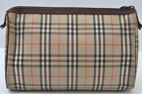 Authentic Burberrys Vintage Nova Check Clutch Bag Canvas Beige L0087 Discount