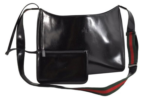 Authentic GUCCI Web Sherry Line Shoulder Cross Bag Purse Leather Black 1267K Online now