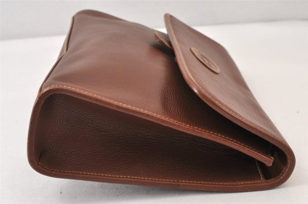 Authentic GUCCI Vintage Clutch Shoulder Bag Purse Leather Brown Junk 1272K Discount