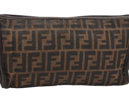 Authentic FENDI Vintage Zucca Clutch Hand Bag Purse Canvas Leather Brown 1377K For Discount