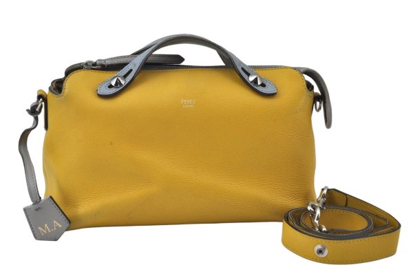 Authentic FENDI By The Way Large 3Way Shoulder Clutch Bag Leather Yellow K9908 For Discount