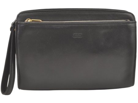 Authentic BALENCIAGA Vintage Clutch Hand Bag Purse Leather Black 1404K For Discount