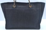 Authentic CHANEL Deauville Line CC Chain Shoulder Tote Bag Canvas Navy 1171J Online