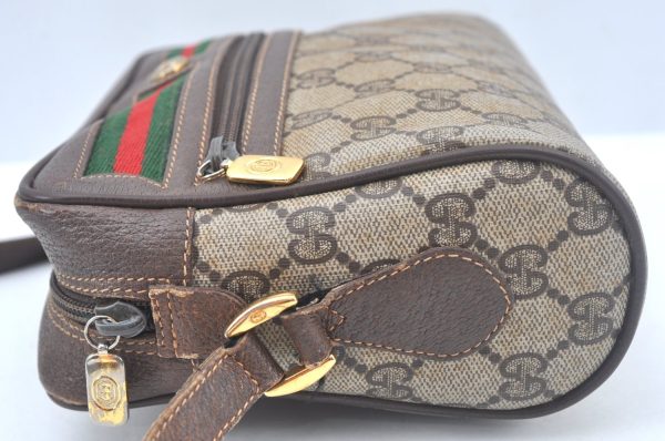 Authentic GUCCI Web Sherry Line Shoulder Cross Bag GG PVC Leather Brown K9913 Supply