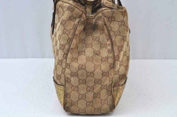 Auth GUCCI Sherry Line Princy Ribbon Tote Bag GG Canvas 163805 Brown Gold K9902 For Sale