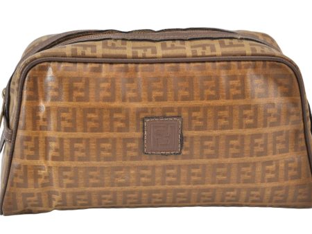 Authentic FENDI Vintage Zucchino Clutch Bag Purse PVC Leather Brown 1487K For Discount