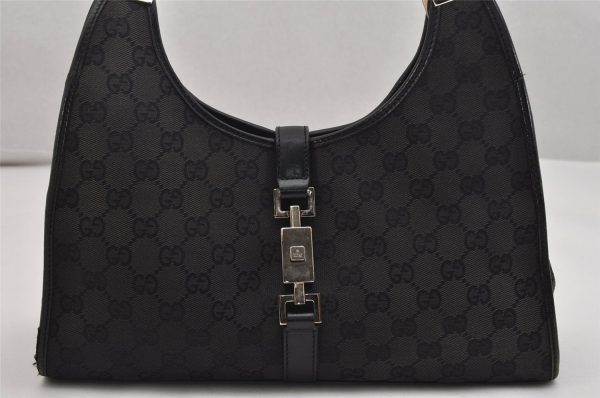 Authentic GUCCI Jackie Shoulder Hand Bag GG Canvas Leather 0021067 Black 1003K For Cheap