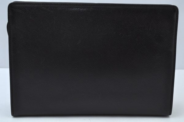 Authentic SAINT LAURENT Clutch Bag Pouch Leather Black YSL K9910 on Sale