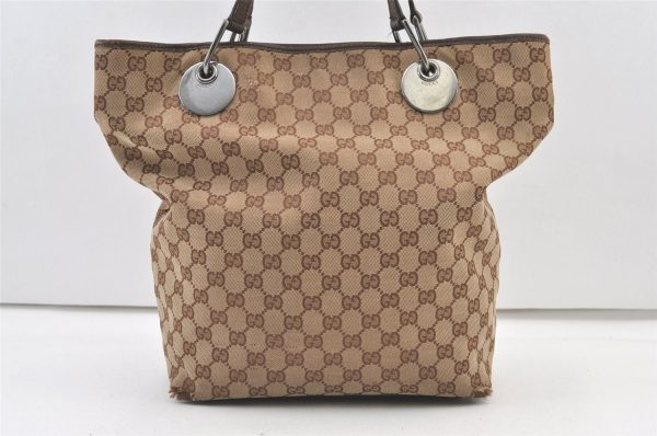 Authentic GUCCI Eclipse Shoulder Tote Bag GG Canvas Leather 120836 Brown 1366K Online