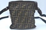 Authentic FENDI Zucca Shoulder Cross Body Bag Nylon Leather Brown Junk 1398J on Sale