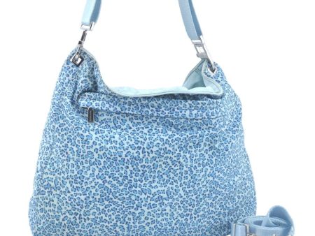 Auth BOTTEGA VENETA Leopard Pattern Nylon 2way Shoulder Bag Light Blue K9887 For Cheap