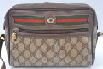 Authentic GUCCI Web Sherry Line Shoulder Cross Bag GG PVC Leather Brown K9913 Supply