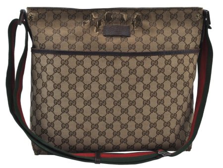 Authentic GUCCI Web Sherry Line Shoulder Cross Bag GG Canvas Leather Brown K9897 Online Hot Sale