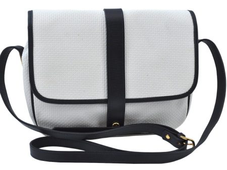 Auth YVES SAINT LAURENT Shoulder Cross Body Bag PVC Leather White Navy K9884 Hot on Sale