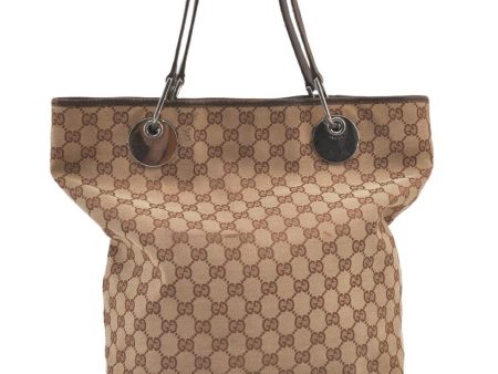 Authentic GUCCI Eclipse Shoulder Tote Bag GG Canvas Leather 120836 Brown 1366K Online